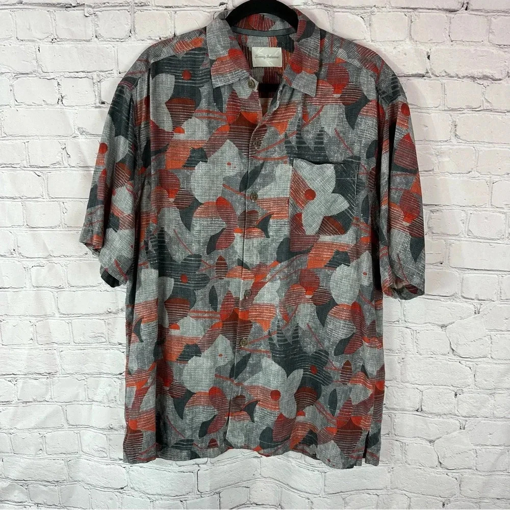 tommy bahama silk Hawaiian shirt sz large red black grey